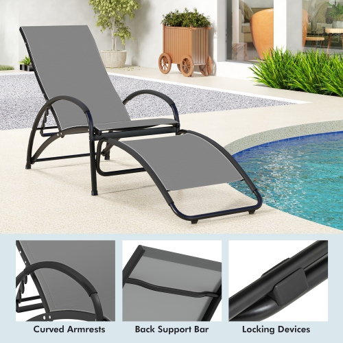 Gymax 2PCS 2-in-1 Outdoor Rocking Chair with 4-Position Adjustable Backrest Curved Armrests