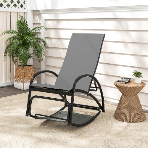 Gymax 2PCS 2-in-1 Outdoor Rocking Chair with 4-Position Adjustable Backrest Curved Armrests