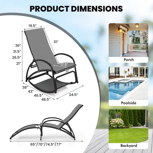 Gymax 2-in-1 Outdoor Rocking Chair with 4-Position Adjustable Backrest Curved Armrests
