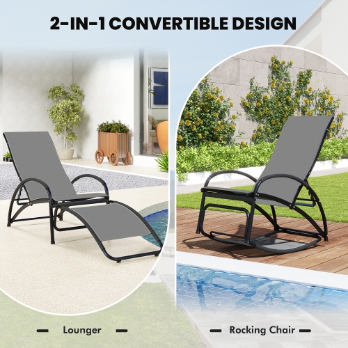 Gymax 2-in-1 Outdoor Rocking Chair with 4-Position Adjustable Backrest Curved Armrests