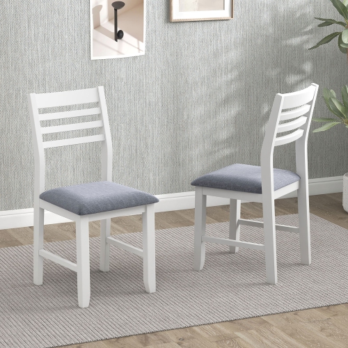 Gymax Wooden Dining Chair Set of 2 Kitchen Side Chairs w/ Rubber Wood Frame Ladder Back White