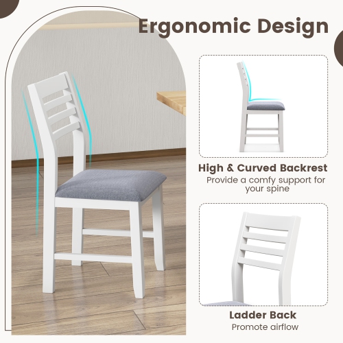 Gymax Wooden Dining Chair Set of 2 Kitchen Side Chairs w/ Rubber Wood Frame Ladder Back White