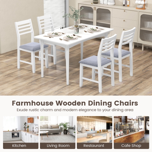 Gymax Wooden Dining Chair Set of 2 Kitchen Side Chairs w/ Rubber Wood Frame Ladder Back White