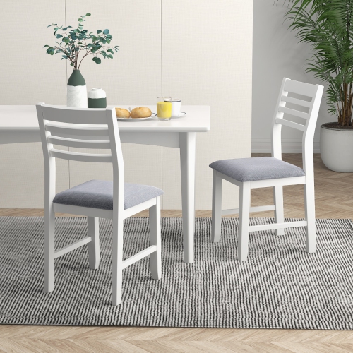 Gymax Wooden Dining Chair Set of 2 Kitchen Side Chairs w/ Rubber Wood Frame Ladder Back White