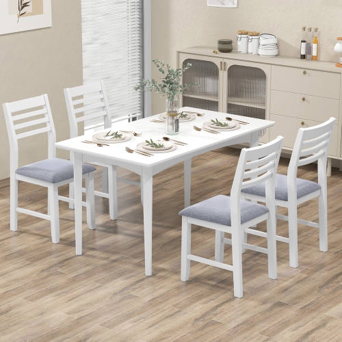 Gymax Wooden Dining Chair Set of 4 Kitchen Side Chairs w/ Rubber Wood Frame Ladder Back White