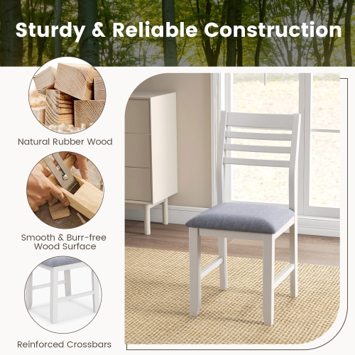Gymax Wooden Dining Chair Set of 4 Kitchen Side Chairs w/ Rubber Wood Frame Ladder Back White