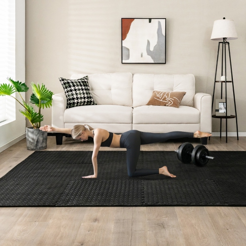 Tapis d'exercice de casse-tête de 1⁄2 po à 48 tuiles de Costway en mousse EVA antidérapante noire