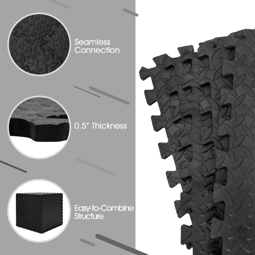 Tapis d'exercice de casse-tête de 1⁄2 po à 48 tuiles de Costway en mousse EVA antidérapante noire