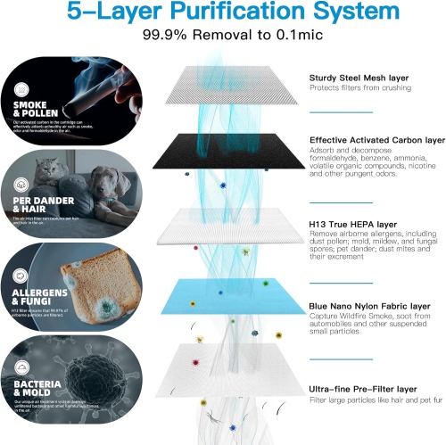 Aircillin Air Purifier AP0801 Replacement Filters 2-Pack, H13 True HEPA Filter, Activated Carbon Filter(AP0801)