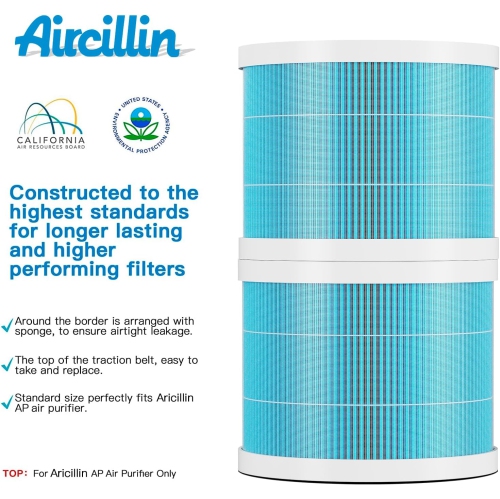 Aircillin Air Purifier AP0801 Replacement Filters 2-Pack, H13 True HEPA Filter, Activated Carbon Filter(AP0801)