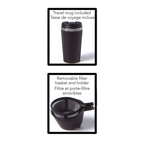 Starfrit – cafetière à une tasse, filtre amovible, tasse de voyage incluse, noir