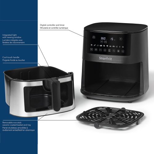 Starfrit - Air Fryer with Digital Control and Window, 7.2 Liter Capacity, Stainless Steel