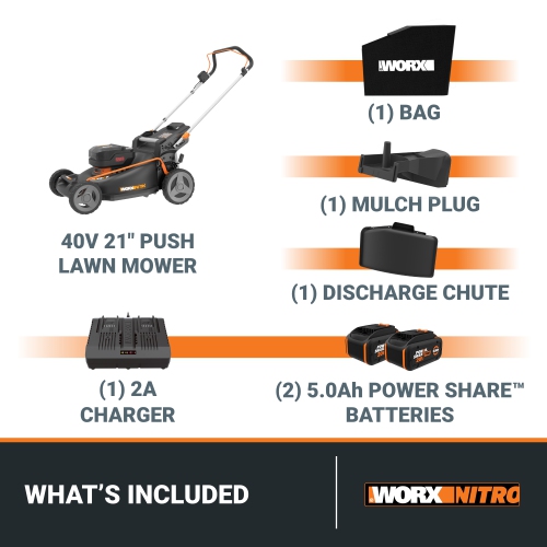 Worx WG752 Nitro 40V 5.0AH Brushless 21" Cordless Push Lawn Mower