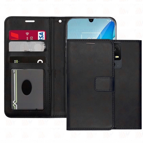 [CSmart] Étui portefeuille folio en cuir avec fente pour carte magnétique pour TCL 50XE, noir