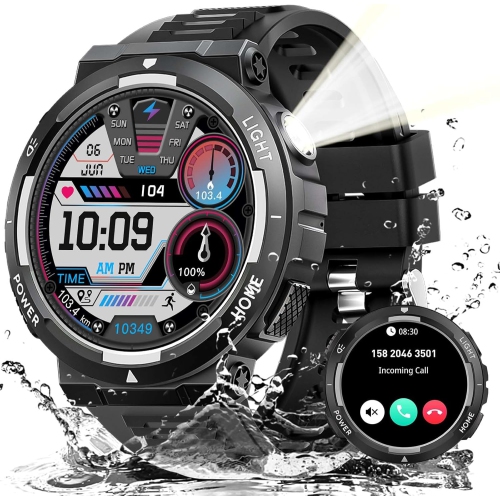 BISBISOUS  Smartwatch 1.53" Military 3Atm Waterproof-400 Mah Ultra Long Battery Life-Heart Rate Sleep Monitor-Black