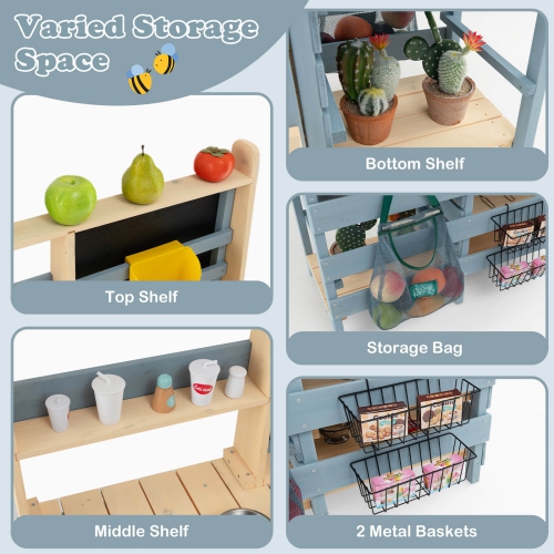 Costway 2-In-1 Outdoor Mud Kitchen with Faucet & Removable Sink Metal Baskets Storage Bag