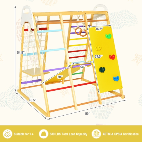 Ensemble de jeu Jungle Gym 8-en-1 de Costway, ensemble de jeu d'escalade en bois avec barres de singe
