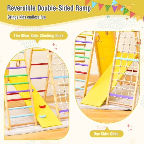 Ensemble de jeu Jungle Gym 8-en-1 de Costway, ensemble de jeu d'escalade en bois avec barres de singe