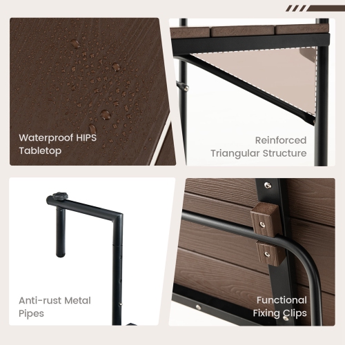 Costway Folding Hanging Table Outdoor Railing Table with 3-Level Adjustable Height