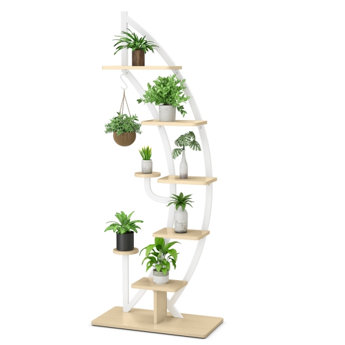 Costway 6 Tier Potted Metal Plant Stand Rack Curved Stand Holder Display Shelf with Hook