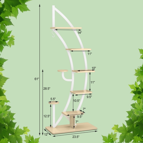 Costway 6 Tier Potted Metal Plant Stand Rack Curved Stand Holder Display Shelf with Hook