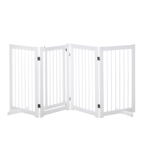 PawHut Free Standing Pet Gate, 4 Panel 36"Tall Foldable Dog Gate with 2 Support Feet for Medium and Large Dogs, for Stairway, Doorway, Hallway, White