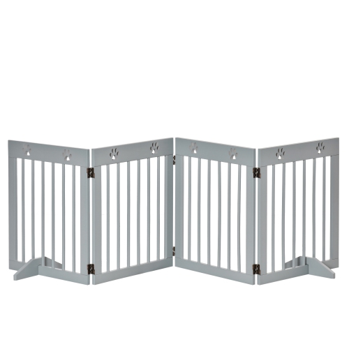 PawHut Freestanding Pet Gate 4 Panel Wooden Dog Barrier Folding Safety Fence with Support Feet up to 80.25" Long 24" Tall for Doorway Stairs Light