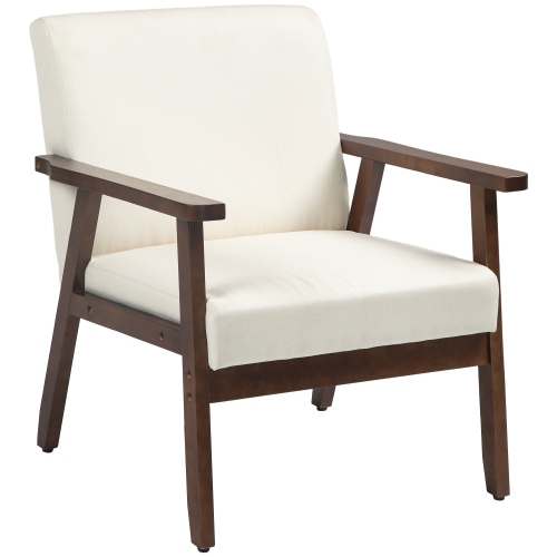 HOMCOM  Modern Accent Chairs With Cushioned Seat, Upholstered Linen-Feel Armchair for Bedroom, Living Room Chair With Arms And Wood Legs, Cream