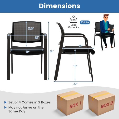 Costway Conference Chairs Set of 4 Stackable Office Guest Mesh Chairs for Waiting Room