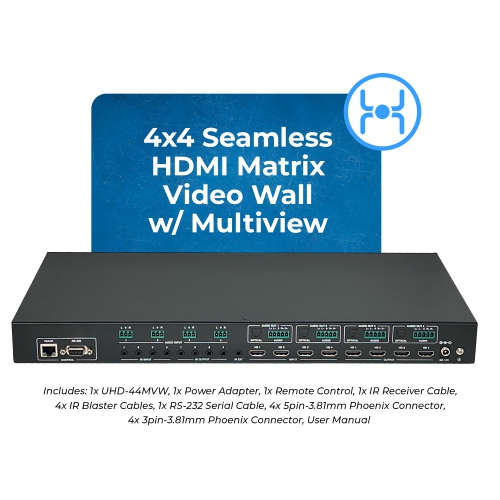 OREI 4x4 4k HDMI Matrix - With Video wall control, Multiview functionality, Audio Extraction, CEC & IR Matrix