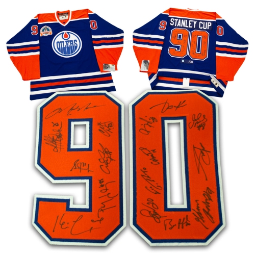 AJ SPORTS  1990 Edmonton Oilers 16 Player Team Signed Stanley Cup Vintage Jersey /90 In Multicolor