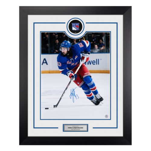 Mika Zibanejad Autographed New York Rangers Puck Logo 26x32 Frame