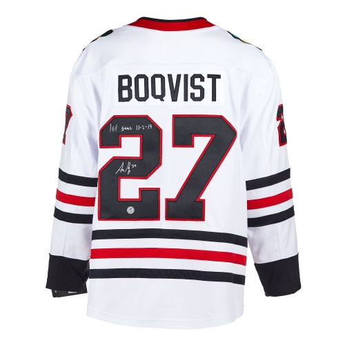 AJ SPORTS  Adam Boqvist Chicago Blackhawks Signed & Dated 1St Game Fanatics Jersey