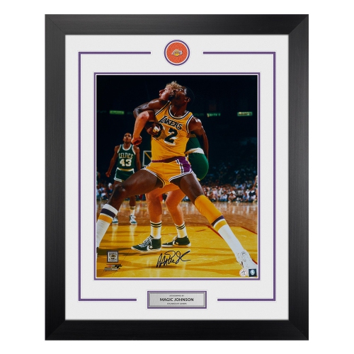 AJ SPORTS  Magic Johnson Signed La Lakers Basketball Logo 26X32 Frame