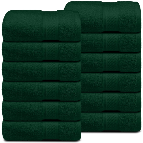 Canadian Linen Imperial Washcloths, 12 Pack, 12”x12”, Soft Absorbent Cotton Lightweight Quick Dry Dish Cloths Set for Homes, Spa, Salons, Hunter Green