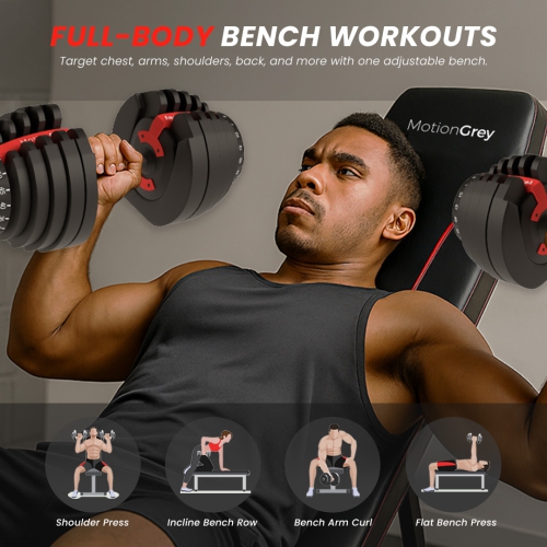 Banc de musculation ajustable et pliable MotionGrey, banc de musculation, banc d'entraînement pliable réglable pour entraînement musculaire complet,