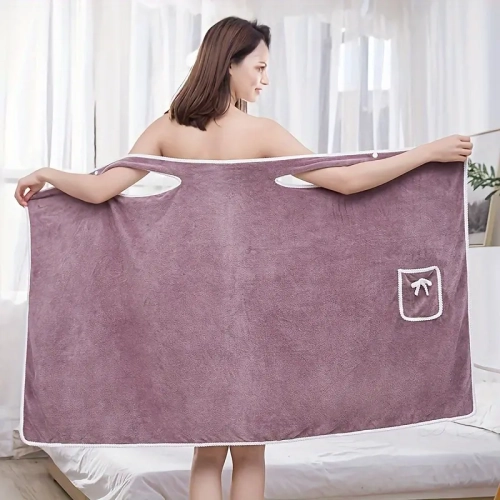 Jupe de serviette de bain portable pour femme | velours corail aux haricots violets doux, séchage rapide et absorbant l'eau