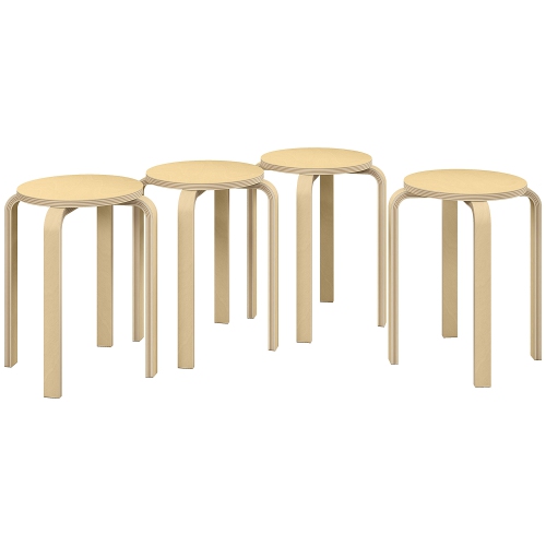 HOMCOM  Stackable Stools Set Of 4, Modern Stacking Chairs, 18-Inch Round Backless Stools for Kitchen, Dining Room, Office, Outdoors, Natural