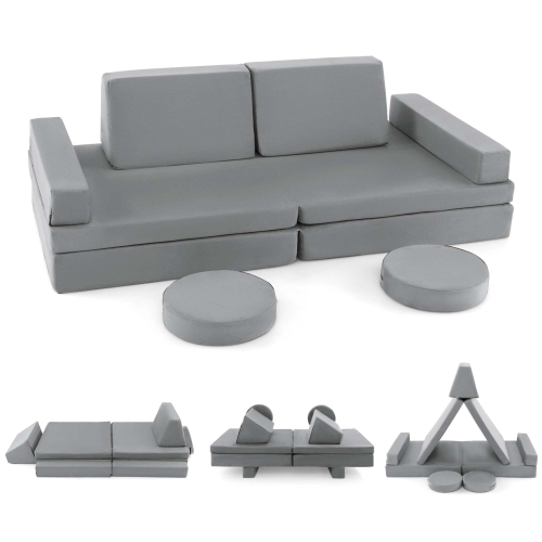 Ensemble de canapé modulaire convertible en mousse 10 pièces pour enfants de Costway - Bleu/gris/vert