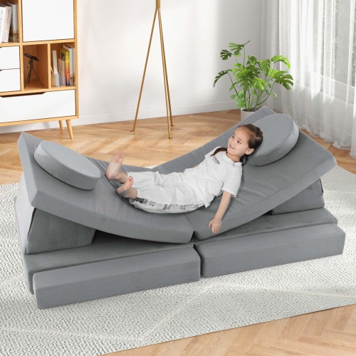 Ensemble de canapé modulaire convertible en mousse 10 pièces pour enfants de Costway - Bleu/gris/vert