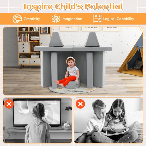 Ensemble de canapé modulaire convertible en mousse 10 pièces pour enfants de Costway - Bleu/gris/vert