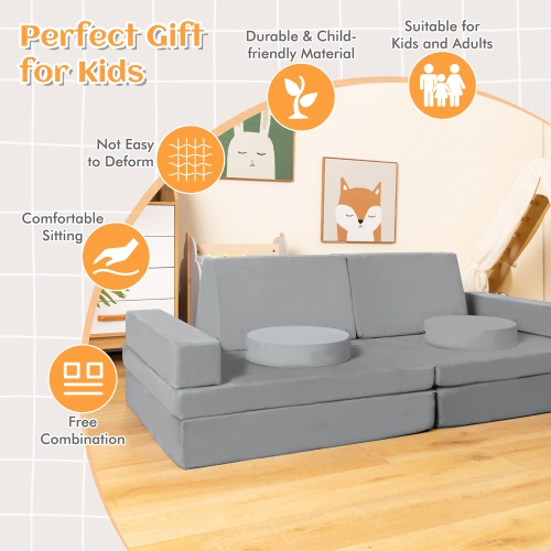 Ensemble de canapé modulaire convertible en mousse 10 pièces pour enfants de Costway - Bleu/gris/vert
