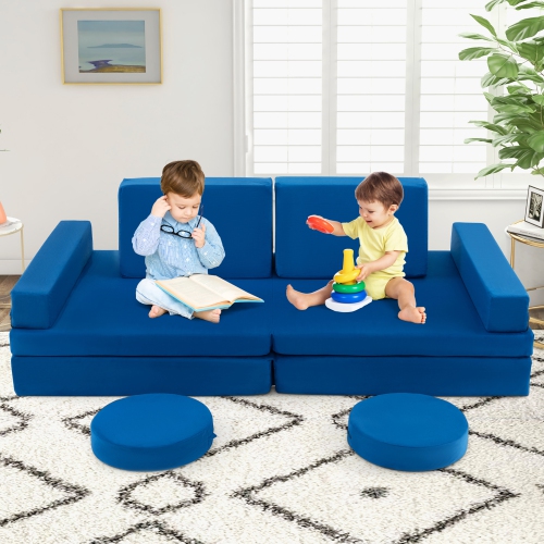 Ensemble de canapé modulaire convertible en mousse 10 pièces pour enfants de Costway - Bleu/gris/vert