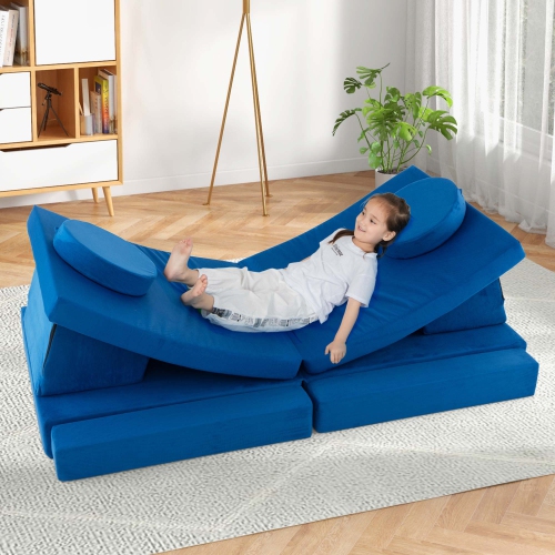 Ensemble de canapé modulaire convertible en mousse 10 pièces pour enfants de Costway - Bleu/gris/vert