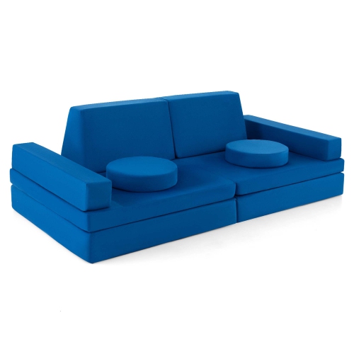 Ensemble de canapé modulaire convertible en mousse 10 pièces pour enfants de Costway - Bleu/gris/vert