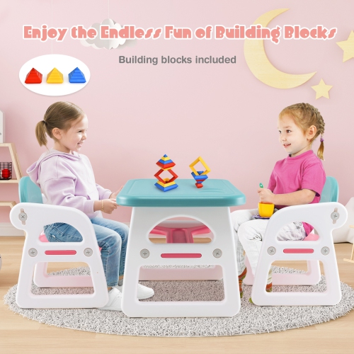 Ensemble 3 pièces table et chaises pour enfants avec bureau d'étude et blocs de construction de Costway