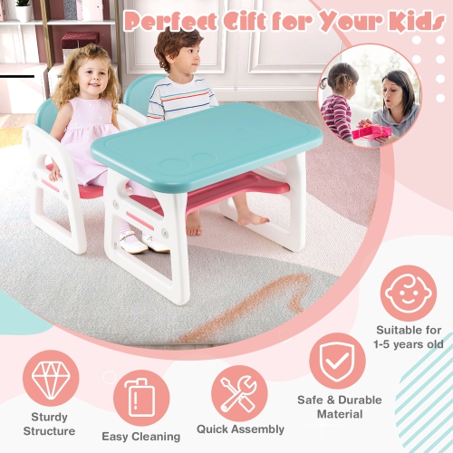 Ensemble 3 pièces table et chaises pour enfants avec bureau d'étude et blocs de construction de Costway