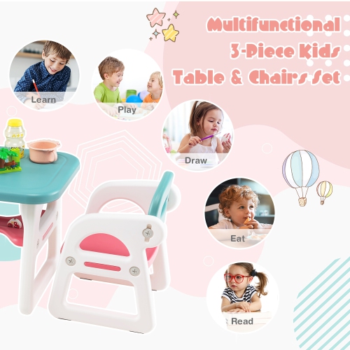 Ensemble 3 pièces table et chaises pour enfants avec bureau d'étude et blocs de construction de Costway