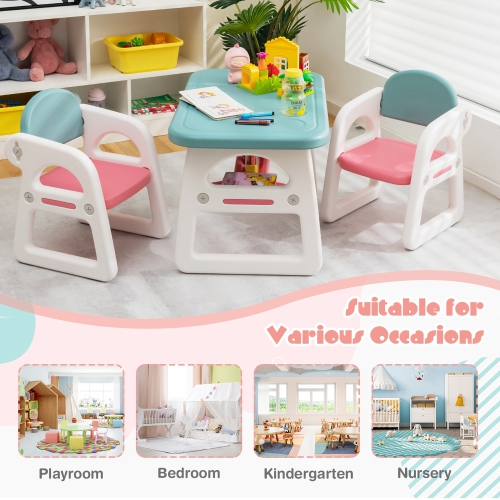 Ensemble 3 pièces table et chaises pour enfants avec bureau d'étude et blocs de construction de Costway