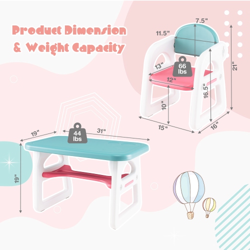 Ensemble 3 pièces table et chaises pour enfants avec bureau d'étude et blocs de construction de Costway